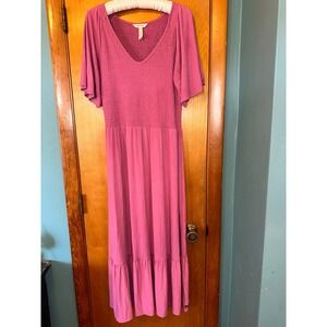 Matilda Jane Good Days Maxi Dress Womens Medium Pink Smocked Tiered Boho Prairie